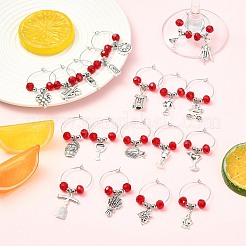 20スタイルのガラスワイングラスチャーム40個。  合金チャーム  真鍮ワイングラスチャームリング  ミックスカラー  46~68mm  2個/スタイル&nbsp;AJEW-CJ00015