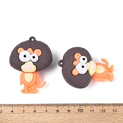 不透明なPVCプラスチック製の大きなペンダント  ライオン  サドルブラウン  51x38x24.5mm  穴：3mm&nbsp;KY-G017-B05