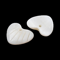 天然淡水貝の彫刻ペンダント  ハートチャーム  ホワイト  17x19x3mm  穴：1.5mm&nbsp;SHEL-K006-70D