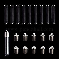 ガラスボトルペンダント  鉄製の蓋付き  プラチナ  34x6mm  穴：2mm  20個/箱&nbsp;GLAA-PH0007-48P