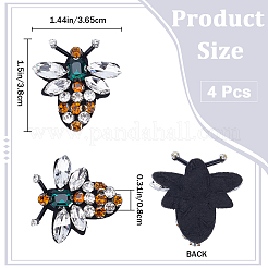 蜂のラインストーンアップリケ  アイロンと布を使って  装飾アクセサリー  カラフル  38x36.5x8mm  4個/袋&nbsp;DIY-GF0008-66