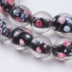 手作りランプワークビーズ連売り  インナーフラワー  ラウンド  ミックスカラー  11~12x11~12mm  穴：2~2.5mm&nbsp;LAMP-K027-05