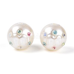 ABSプラスチックパール調ラウンドビーズ  ラインストーン付き  乳白色  15.5~17mm  穴：2mm&nbsp;SACR-T017-76A