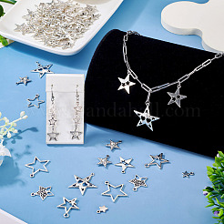 84pcs14スタイルチベットスタイル亜鉛合金ペンダント  スター  アンティークシルバー  11.5~35x9~32.8x1.5~4.5mm  穴：1.5~3mm  6個/スタイル&nbsp;FIND-TA0009-55