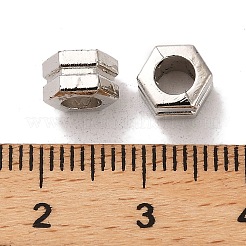 CCBプラスチックビーズ  溝付き六角形  プラチナ  6.6x4.7mm  穴：3.8mm&nbsp;CCB-U001-31P
