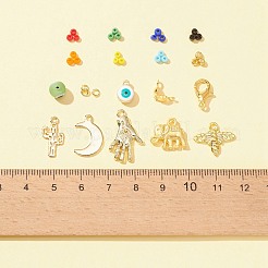 DIY ナザールボンジュウブレスレットネックレス作成キット  ガラスシードとランプワークラウンドビーズを含む  手と月と象の合金と304ステンレススチールのペンダント  ミックスカラー  ペンダント：7個/箱&nbsp;DIY-FS0004-28