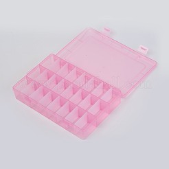 プラスチック製の取り外し可能なビーズ容器  ふた付き  24のコンパートメント  長方形  ピンク  19.5x13x3.6cm&nbsp;CON-WH0070-84D