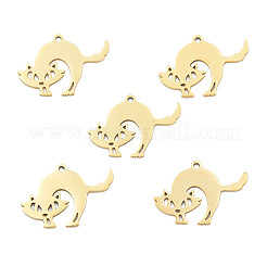 イオンプレーティング（IP）201ステンレスペンダント  ハロウィンスタイル  キツネ  18KGP本金メッキ  18.5x26x1mm  穴：1.5mm&nbsp;STAS-N098-083LG