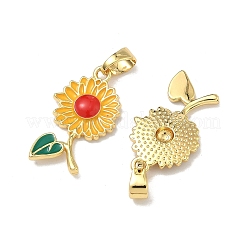 真鍮製エナメルペンダント  花のチャーム  18KGP本金メッキ  23x13x2.5mm  穴：6x3mm&nbsp;KK-H265-03G