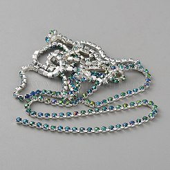 合金ガラスラインストーンカップチェーン  プラチナ  ティール  3x2.5x2.5mm  1ヤード/個&nbsp;AJEW-TAC0044-05P-02