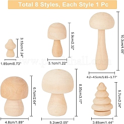 キノコとクリスマスツリーの木製子供用おもちゃ8個  DIYアクセサリー  バリーウッド  6.7x4.8cm  1 PC&nbsp;WOOD-NB0001-75