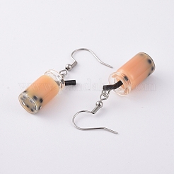 ガラス模造バブルティーボトルダングルピアス  304ステンレススチールピアスフック付き  ライトカーキ  47.5mm  ピン：0.7mm&nbsp;EJEW-JE04029-02