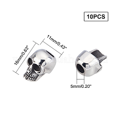 304ステンレススチールヨーロピアンビーズ  スカル  大穴ビーズ  アンティークシルバー  16x11x12.5mm  穴：5mm&nbsp;STAS-A032-072AS