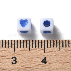 不透明なアクリルビーズ  ハートを持つキューブ  コーンフラワーブルー  4.5x4.5x4.5mm  穴：2mm&nbsp;OACR-D301-06E