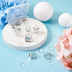 1箱9個入り304ステンレススチール製カフパッドリングセッティング  9 個の透明ガラスカボション  DIYフィンガーリング作成キット用  ステンレス鋼色  18個/箱&nbsp;DIY-PJ0001-11