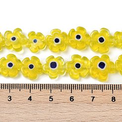 手作りミッレフィオーリガラスビーズ連売り  花  きいろ  10~12x2.6mm  穴：1mm  約40個/連  15'（38センチメートル）&nbsp;LAMP-J035-10mm-58