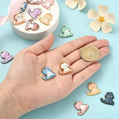 16個8スタイルアロイエナメルペンダント  ライトゴールド  猫のチャーム  ミックスカラー  20x20x2mm  穴：1.6mm  2個/スタイル&nbsp;ENAM-CJ0004-93