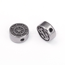 304ステンレススチールビーズ  フラットラウンドとヘルム  アンティークシルバー  10.5x4.5mm  穴：1.5mm&nbsp;STAS-G220-06AS