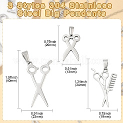 15個3スタイル304ステンレススチールペンダント  はさみ形  ステンレス鋼色  20~40x13~23x1~2mm  穴：6~10x3~4.5mm  5個/スタイル&nbsp;STAS-CJ0002-49