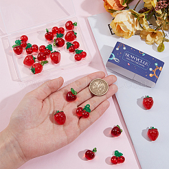 16個2スタイルアクリルパーツ  リンゴとチェリー  樹脂製イチゴペンダント8個付き  レッド  19~21x15.5~19x14mm  穴：2~3mm  8個/スタイル&nbsp;OACR-SC0002-52