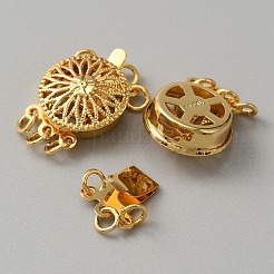 真鍮製ボックスクラスプ  マルチ連クラスプ  1連  3の穴  ひまわり模様のフラットラウンド  ゴールドカラー  6mm  穴：16x12x5mm&nbsp;KK-WH0079-16C-G