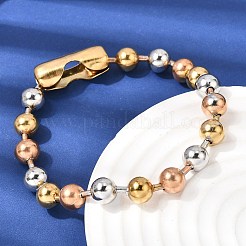 304ステンレススチール製ラウンドビーズブレスレット（女性・男性用）  イオンプレーティング（ip）  長持ちメッキ  ミックスカラー  8.86インチ（22.5cm）&nbsp;BJEW-K240-10B