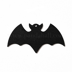 片面プリントウッドビッグペンダント  ハロウィンチャーム  ブラック  バット  39x74x2.5mm  穴：3mm&nbsp;WOOD-I010-13A