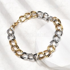 女性用 304 ステンレススチール キューバンリンクチェーンブレスレット  ゴールデン·ステンレス鋼色  7-1/4インチ（18.5cm）〜7-1/2インチ（19cm）  リンク：10.5x9x0.5mm&nbsp;LS-BJEW-D377-01C