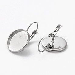 変色しにくい304ステンレススチールフレンチフックピアス金具  カボションカットのフラットラウンドセッティング付き  ステンレス鋼色  24x15.5mm  ピン：0.8mm  トレイ：14mm&nbsp;STAS-L253-005B-P