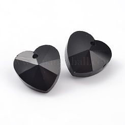 ロマンチックなバレンタインデーアイデアガラスチャーム  ファセットハートチャーム  ブラック  10x10x5mm  穴：1mm&nbsp;X-G030V10mm-11