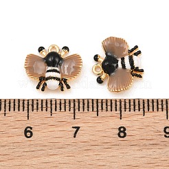 真鍮製エナメルペンダント  ミツバチのチャーム  18KGP本金メッキ  11x13x3.5mm  穴：1mm&nbsp;KK-CBA6818-02G