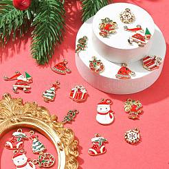 20 個 10 スタイルのクリスマス合金エナメルペンダント  クリスタルラインストーン付き  カドミウムフリー＆鉛フリー  ライトゴールド  混合図形  レッド  15~25.5x12~23.5x2~4mm  穴：1.8mm  2個/スタイル&nbsp;ENAM-CJ0004-49