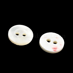 天然の貝ボタン  ヴィンテージ風の縁取りが施された2つ穴のフラットラウンドボタン  貝殻色  11x2mm  穴：2mm&nbsp;SH-CBA5C5E-01