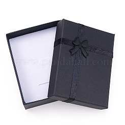 厚紙のジュエリーセットボックス  ジュエリーパッケージ用品  ちょう結びの長方形  ブラック  9x7x3cm&nbsp;CON-TAC0006-06A