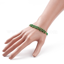 女性のためのガラス編組フラワー リンク ブレスレット  グリーン  7-3/8インチ（18.6cm）&nbsp;BJEW-TA00130-01