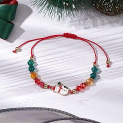 クリスマスガラス編みビーズブレスレット  女性用合金エナメル調節可能ブレスレット  雪だるま  内径：1-1/8~3-1/8インチ（3~8cm）&nbsp;BJEW-JB10892-02