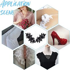 ポリエステル刺繍フローラルレースカラー  アップリケエッジを縫うネックライントリム服  アブソリュートプラスチック模造パール  ブラック  180x360x6mm&nbsp;DIY-WH0326-47B