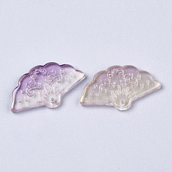 透明スプレー塗装ガラスペンダント  片面キラキラパウダー付き  ファン  蘭  20x34.5x3.5mm  穴：1.2mm&nbsp;GLAA-R212-01-A05