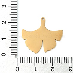 イオンプレーティング（IP）304ステンレスペンダント  イチョウの葉チャーム  ゴールドカラー  22x24x1mm  穴：1.2mm&nbsp;STAS-D018-03G