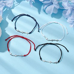 4個4色304ステンレススチールトリプルクロスリンク編みブレスレット  調節可能なナイロンクロッドブレスレット  ステンレス鋼色  ミックスカラー  内径：2-3/8~2-7/8インチ（6~7.2cm）  1pc /カラー&nbsp;BJEW-JB10772
