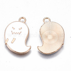 合金エナメルチャーム  ハロウィン  カドミウムフリー＆鉛フリー  ゴースト  ライトゴールド  ホワイト  23x16x1.5mm  穴：2mm&nbsp;ENAM-Q442-019-RS