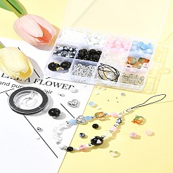 DIY 携帯ストラップキット  プラスチックビーズを含む  ガラスビーズ  アクリルビーズ  合金ビーズ  磁器のビーズ  鉄のボールチープ  316サージカルステンレススチールクリンプビーズ  ナイロン糸  ミックスカラー  5.5~6mm  穴：1.8mm  60pc&nbsp;DIY-FS0008-49