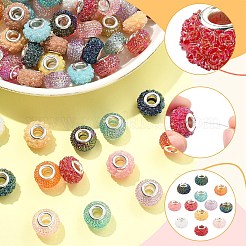 100個 2スタイル 樹脂ラインストーン ヨーロピアンビーズ  大穴ビーズ  プラチナトーン真鍮の二重コアを持つ  ABカラー  ロンデル  ミックスカラー  14x9~10mm  穴：5mm  50個/スタイル&nbsp;RESI-YW0006-01