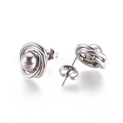 304ステンレススチールスタッドピアス  低刺激性のイヤリング  耳ナッツ  花  ミックスカラー  11.5x6.5mm  ピン：0.6mm  6のペア/カード&nbsp;EJEW-I235-06