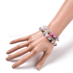 親子用ミックスジェムストーンチップストレッチブレスレットセット2個。  内径：1-7/8~2インチ（4.9~5.1cm）&nbsp;BJEW-JB08431