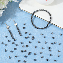 非磁性合成ヘマタイトビーズ150個  コラム  ブラック  4x5mm  穴：1mm&nbsp;G-BBC0001-57