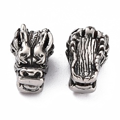 316サージカルステンレスビーズ  竜の頭  アンティークシルバー  11.8x7.5x6.9mm  穴：2.3mm&nbsp;STAS-B011-13AS