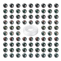 100個8mm天然インドブラッドストーンビーズ  10mの弾性水晶糸付き  DIYストレッチブレスレット作成キット用  8mm  穴：1mm&nbsp;DIY-LS0002-23