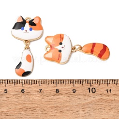 合金エナメルチャーム  猫の形のチャーム  ゴールドカラー  ミックスカラー  40.5x19.5x3mm  穴：1.8mm&nbsp;X-ENAM-B032-01