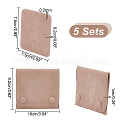 ベルベットジュエリー収納巾着ポーチ  スナップボタン付きジュエリーバッグ  長方形  ベージュ  10x9.2x1cm&nbsp;ABAG-WH0032-55A